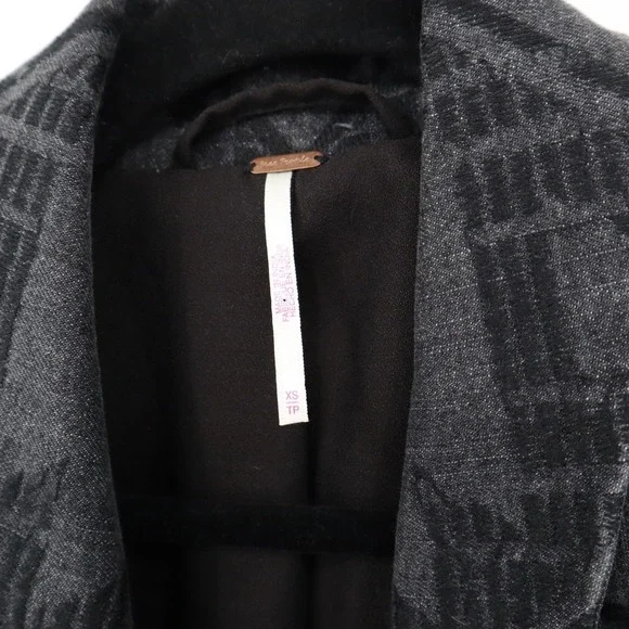 Free People Longline Denim Vest Womens XS Gray Aztec Belted Boho Southwestern - Picture 3 of 16